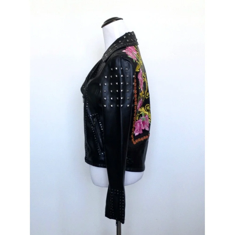 Silence + Noise Irina Studded Embroidered Faux Leather Jacket Black SZ XS - Picture 10 of 13